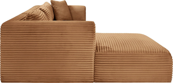 Meridian Furniture Shaggy Three Piece Modular Sectional Corduroy Upholstered Casual Living Room Sofa 641Saddle-Sec3A