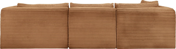 Meridian Furniture Shaggy Three Piece Modular Sectional Corduroy Upholstered Casual Living Room Sofa 641Saddle-Sec3A