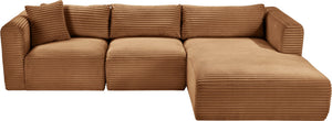 Meridian Furniture Shaggy Three Piece Modular Sectional Corduroy Upholstered Casual Living Room Sofa 641Saddle-Sec3A
