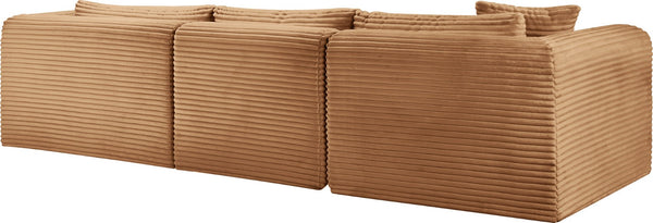 Meridian Furniture Shaggy Three Piece Modular Sectional Corduroy Upholstered Casual Living Room Sofa 641Saddle-Sec3A