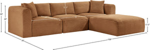 Meridian Furniture Shaggy Four Piece Modular Sectional Plush Corduroy Performance Fabric Casual Living 641Saddle-Sec4A