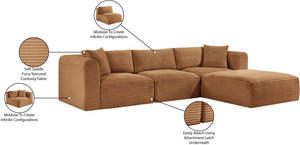 Meridian Furniture Shaggy Four Piece Modular Sectional Plush Corduroy Performance Fabric Casual Living 641Saddle-Sec4A