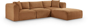Meridian Furniture Shaggy Four Piece Modular Sectional Plush Corduroy Performance Fabric Casual Living 641Saddle-Sec4A