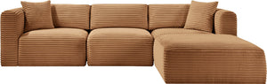 Meridian Furniture Shaggy Four Piece Modular Sectional Plush Corduroy Performance Fabric Casual Living 641Saddle-Sec4A