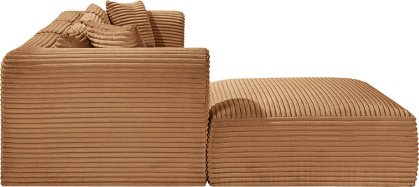 Meridian Furniture Shaggy Four Piece Modular Sectional Plush Corduroy Performance Fabric Casual Living 641Saddle-Sec4A