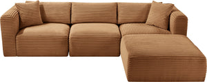 Meridian Furniture Shaggy Four Piece Modular Sectional Plush Corduroy Performance Fabric Casual Living 641Saddle-Sec4A