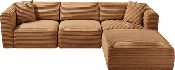 Meridian Furniture Shaggy Four Piece Modular Sectional Plush Corduroy Performance Fabric Casual Living 641Saddle-Sec4A