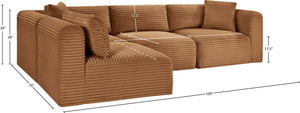 Meridian Furniture Shaggy Corduroy Performance Fabric Modular Sectional Plush Foam Four Piece Living Room 641Saddle-Sec4B
