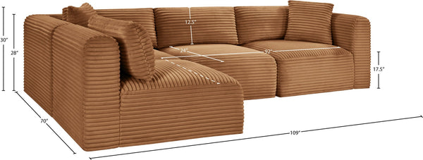 Meridian Furniture Shaggy Corduroy Performance Fabric Modular Sectional Plush Foam Four Piece Living Room 641Saddle-Sec4B