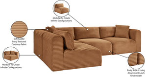 Meridian Furniture Shaggy Corduroy Performance Fabric Modular Sectional Plush Foam Four Piece Living Room 641Saddle-Sec4B