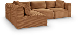 Meridian Furniture Shaggy Corduroy Performance Fabric Modular Sectional Plush Foam Four Piece Living Room 641Saddle-Sec4B