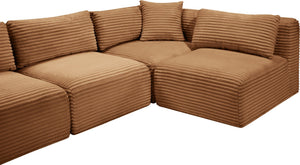 Meridian Furniture Shaggy Corduroy Performance Fabric Modular Sectional Plush Foam Four Piece Living Room 641Saddle-Sec4B