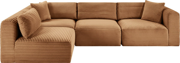 Meridian Furniture Shaggy Corduroy Performance Fabric Modular Sectional Plush Foam Four Piece Living Room 641Saddle-Sec4B