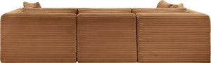 Meridian Furniture Shaggy Corduroy Performance Fabric Modular Sectional Plush Foam Four Piece Living Room 641Saddle-Sec4B