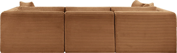 Meridian Furniture Shaggy Corduroy Performance Fabric Modular Sectional Plush Foam Four Piece Living Room 641Saddle-Sec4B