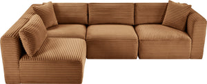 Meridian Furniture Shaggy Corduroy Performance Fabric Modular Sectional Plush Foam Four Piece Living Room 641Saddle-Sec4B