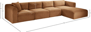 Meridian Furniture Shaggy Four Piece Modular Sectional Corduroy Performance Fabric Cozy Living Room Sofa 641Saddle-Sec4C