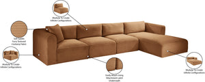 Meridian Furniture Shaggy Four Piece Modular Sectional Corduroy Performance Fabric Cozy Living Room Sofa 641Saddle-Sec4C