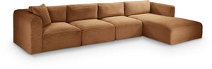 Meridian Furniture Shaggy Four Piece Modular Sectional Corduroy Performance Fabric Cozy Living Room Sofa 641Saddle-Sec4C