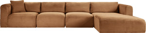 Meridian Furniture Shaggy Four Piece Modular Sectional Corduroy Performance Fabric Cozy Living Room Sofa 641Saddle-Sec4C