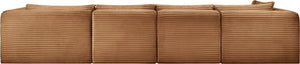 Meridian Furniture Shaggy Four Piece Modular Sectional Corduroy Performance Fabric Cozy Living Room Sofa 641Saddle-Sec4C