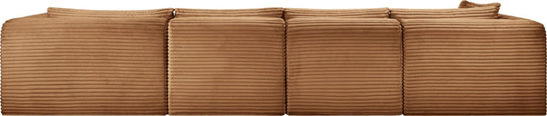 Meridian Furniture Shaggy Four Piece Modular Sectional Corduroy Performance Fabric Cozy Living Room Sofa 641Saddle-Sec4C