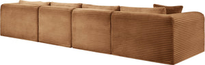 Meridian Furniture Shaggy Four Piece Modular Sectional Corduroy Performance Fabric Cozy Living Room Sofa 641Saddle-Sec4C