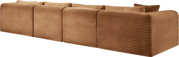 Meridian Furniture Shaggy Four Piece Modular Sectional Corduroy Performance Fabric Cozy Living Room Sofa 641Saddle-Sec4C