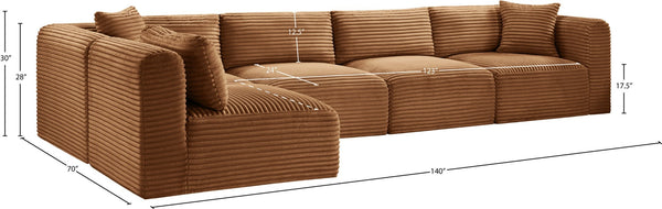 Meridian Furniture Shaggy Five Piece Modular Sectional Corduroy Performance Fabric Living Room Sofa 641Saddle-Sec5B