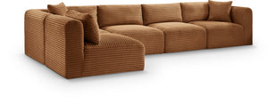 Meridian Furniture Shaggy Five Piece Modular Sectional Corduroy Performance Fabric Living Room Sofa 641Saddle-Sec5B