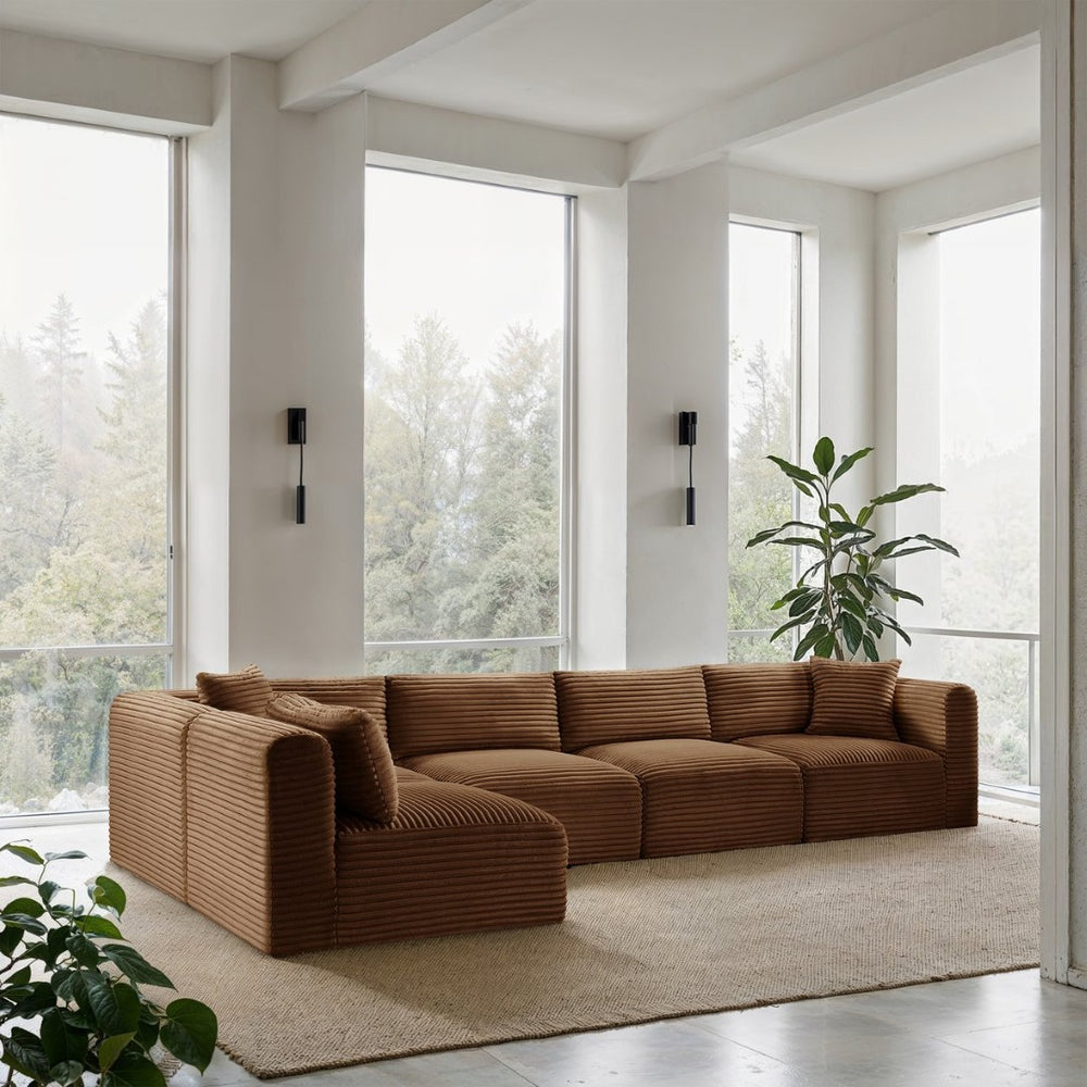 Meridian Furniture Shaggy Five Piece Modular Sectional Corduroy Performance Fabric Living Room Sofa 641Saddle-Sec5B