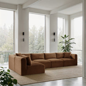 Meridian Furniture Shaggy Five Piece Modular Sectional Corduroy Performance Fabric Living Room Sofa 641Saddle-Sec5B