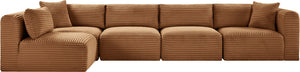 Meridian Furniture Shaggy Five Piece Modular Sectional Corduroy Performance Fabric Living Room Sofa 641Saddle-Sec5B