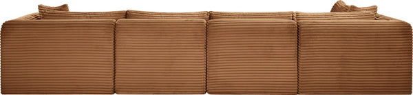 Meridian Furniture Shaggy Five Piece Modular Sectional Corduroy Performance Fabric Living Room Sofa 641Saddle-Sec5B
