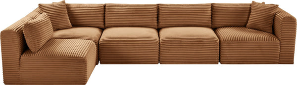 Meridian Furniture Shaggy Five Piece Modular Sectional Corduroy Performance Fabric Living Room Sofa 641Saddle-Sec5B