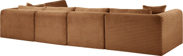 Meridian Furniture Shaggy Five Piece Modular Sectional Corduroy Performance Fabric Living Room Sofa 641Saddle-Sec5B