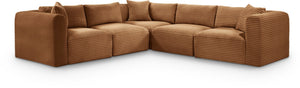Meridian Furniture Shaggy Five Piece Modular Sectional Corduroy Performance Fabric Plush Living Room Seating 641Saddle-Sec5C