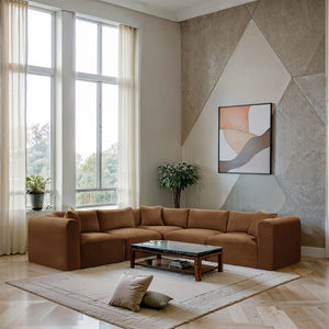 Meridian Furniture Shaggy Five Piece Modular Sectional Corduroy Performance Fabric Plush Living Room Seating 641Saddle-Sec5C