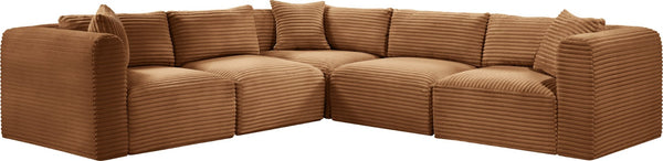 Meridian Furniture Shaggy Five Piece Modular Sectional Corduroy Performance Fabric Plush Living Room Seating 641Saddle-Sec5C