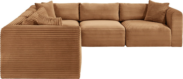 Meridian Furniture Shaggy Five Piece Modular Sectional Corduroy Performance Fabric Plush Living Room Seating 641Saddle-Sec5C