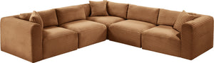 Meridian Furniture Shaggy Five Piece Modular Sectional Corduroy Performance Fabric Plush Living Room Seating 641Saddle-Sec5C