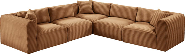 Meridian Furniture Shaggy Five Piece Modular Sectional Corduroy Performance Fabric Plush Living Room Seating 641Saddle-Sec5C