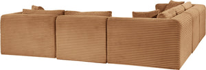Meridian Furniture Shaggy Five Piece Modular Sectional Corduroy Performance Fabric Plush Living Room Seating 641Saddle-Sec5C