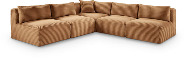 Meridian Furniture Shaggy Five Piece Modular Sectional Corduroy Upholstered Sofa for Living Room 641Saddle-Sec5D