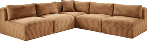 Meridian Furniture Shaggy Five Piece Modular Sectional Corduroy Upholstered Sofa for Living Room 641Saddle-Sec5D