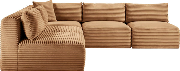 Meridian Furniture Shaggy Five Piece Modular Sectional Corduroy Upholstered Sofa for Living Room 641Saddle-Sec5D