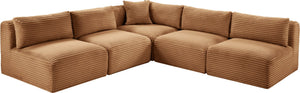 Meridian Furniture Shaggy Five Piece Modular Sectional Corduroy Upholstered Sofa for Living Room 641Saddle-Sec5D