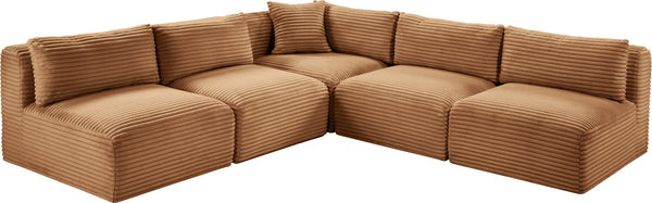 Meridian Furniture Shaggy Five Piece Modular Sectional Corduroy Upholstered Sofa for Living Room 641Saddle-Sec5D