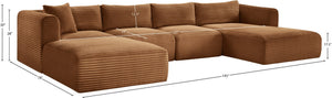 Meridian Furniture Shaggy Five Piece Modular Sectional Corduroy Plush Performance Fabric Living Room Sofa 641Saddle-Sec5E
