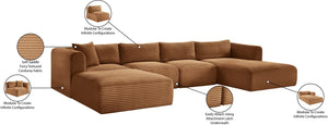 Meridian Furniture Shaggy Five Piece Modular Sectional Corduroy Plush Performance Fabric Living Room Sofa 641Saddle-Sec5E